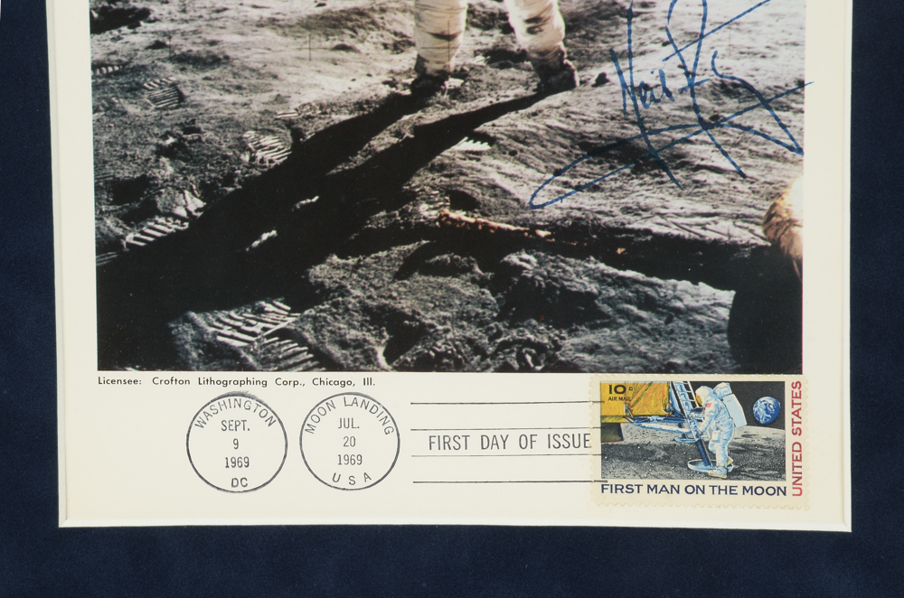 Framed Display of 1969 Neil Armstrong Autograph with COA and other Official NASA Collectibles