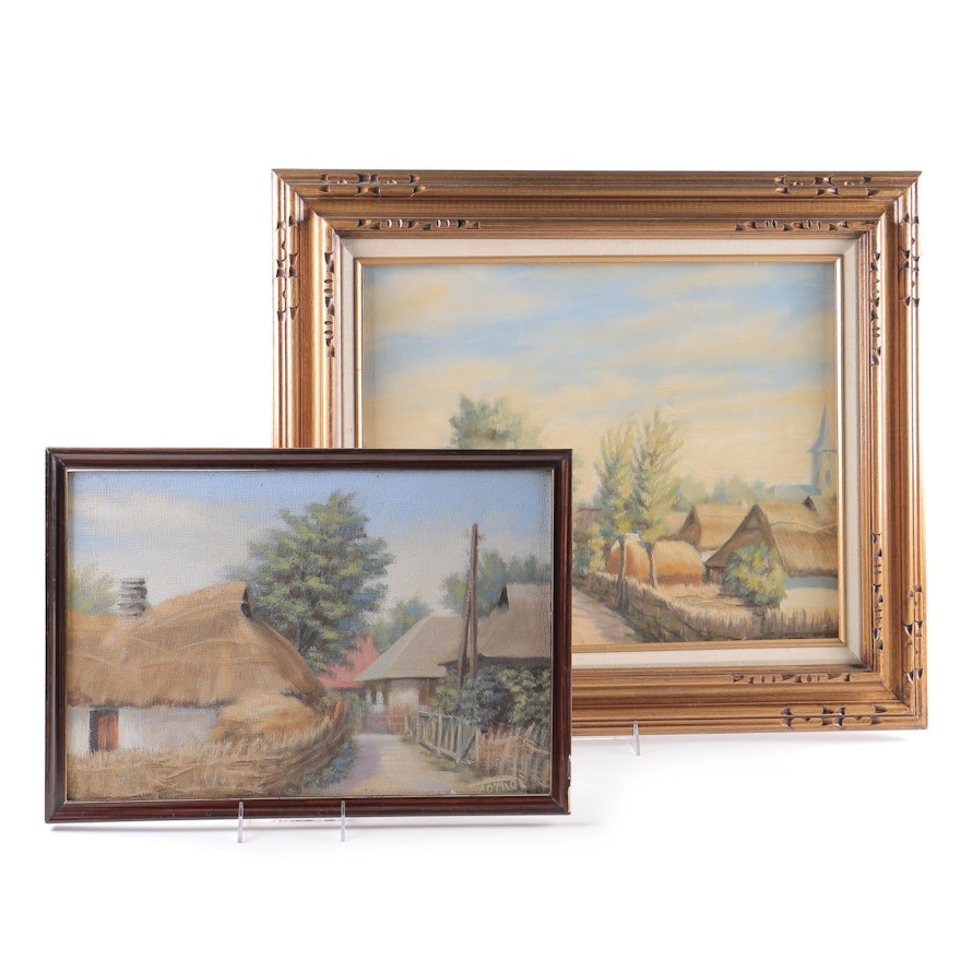 Original Oil on Board Paintings of Village Scenes