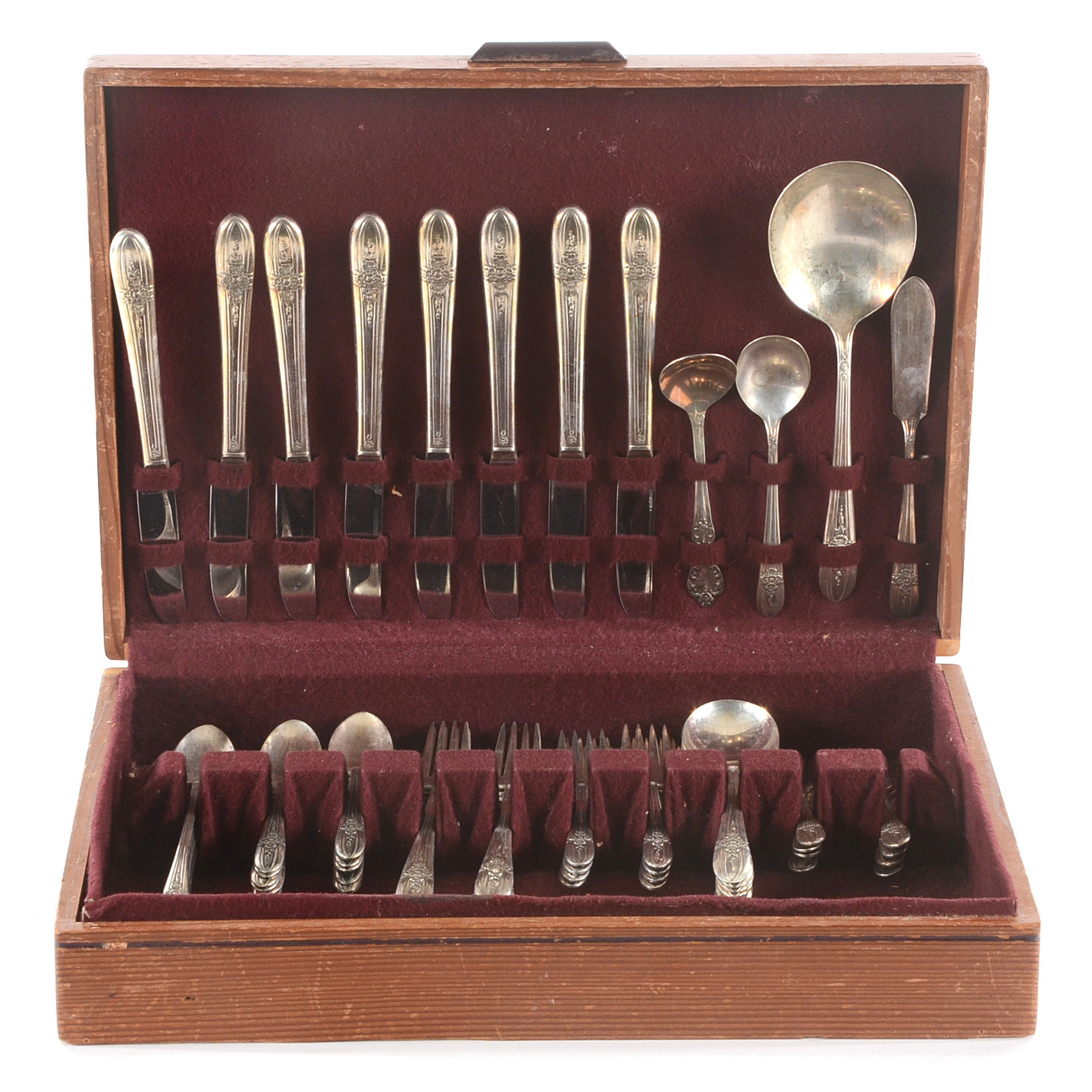 WM Rogers Mfg Silver Plate Flatware Service for Eight with Chest