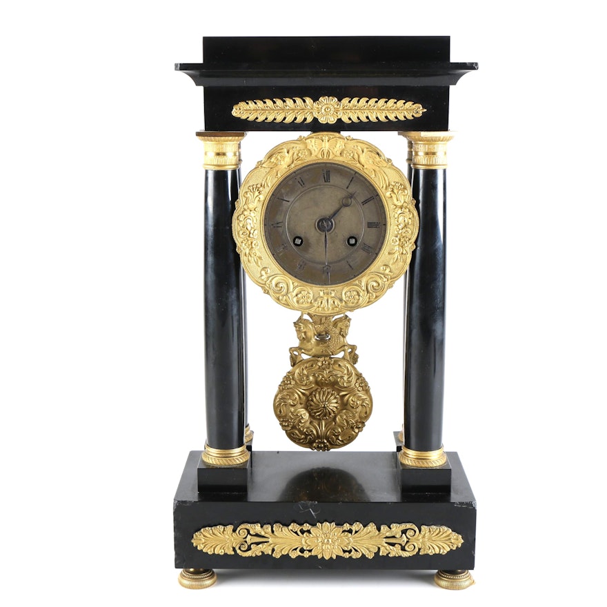 19th Century Brass and Slate Mantel Clock