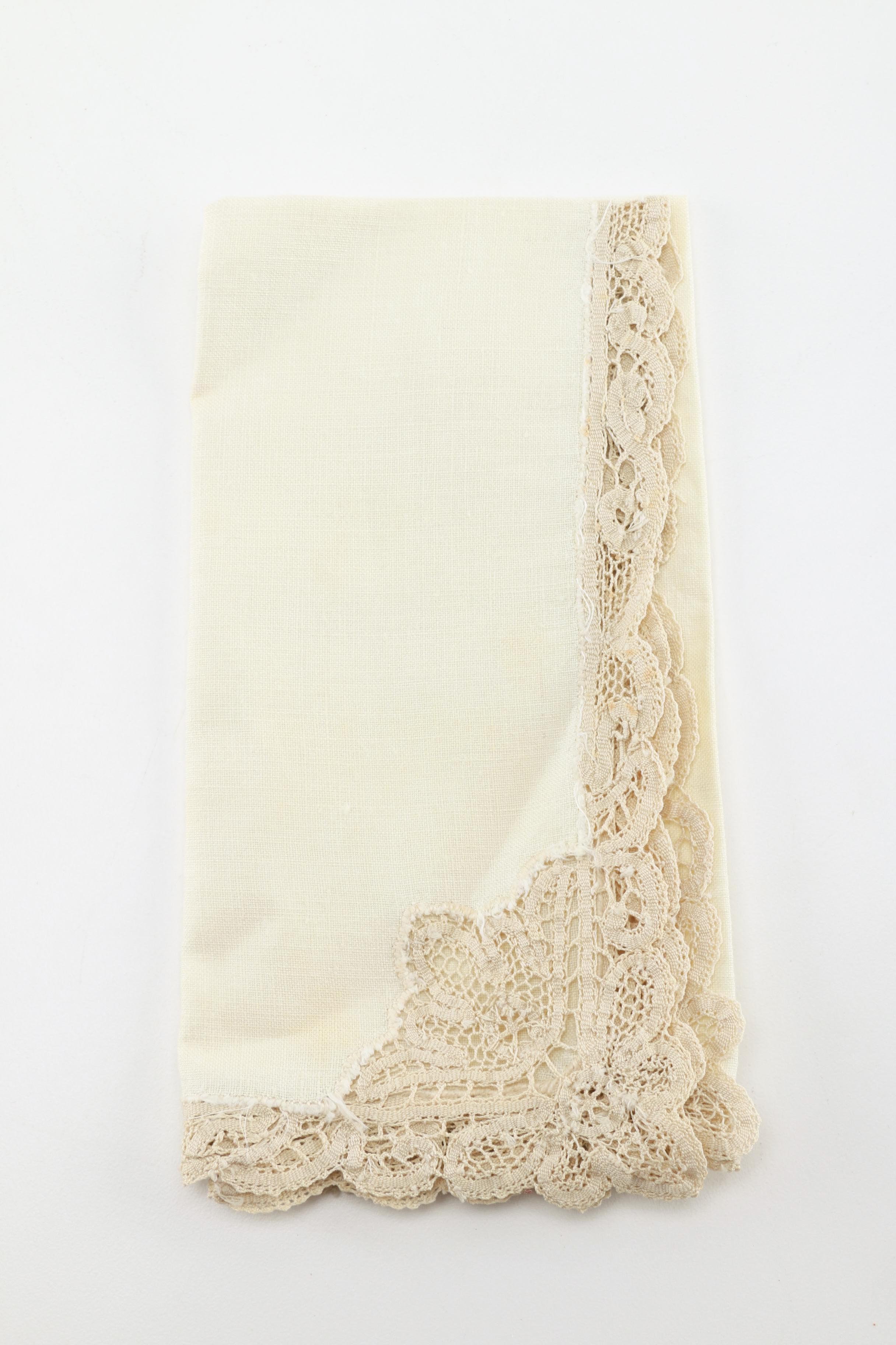 Group of Vintage Linen Napkins with Hand-Crochet