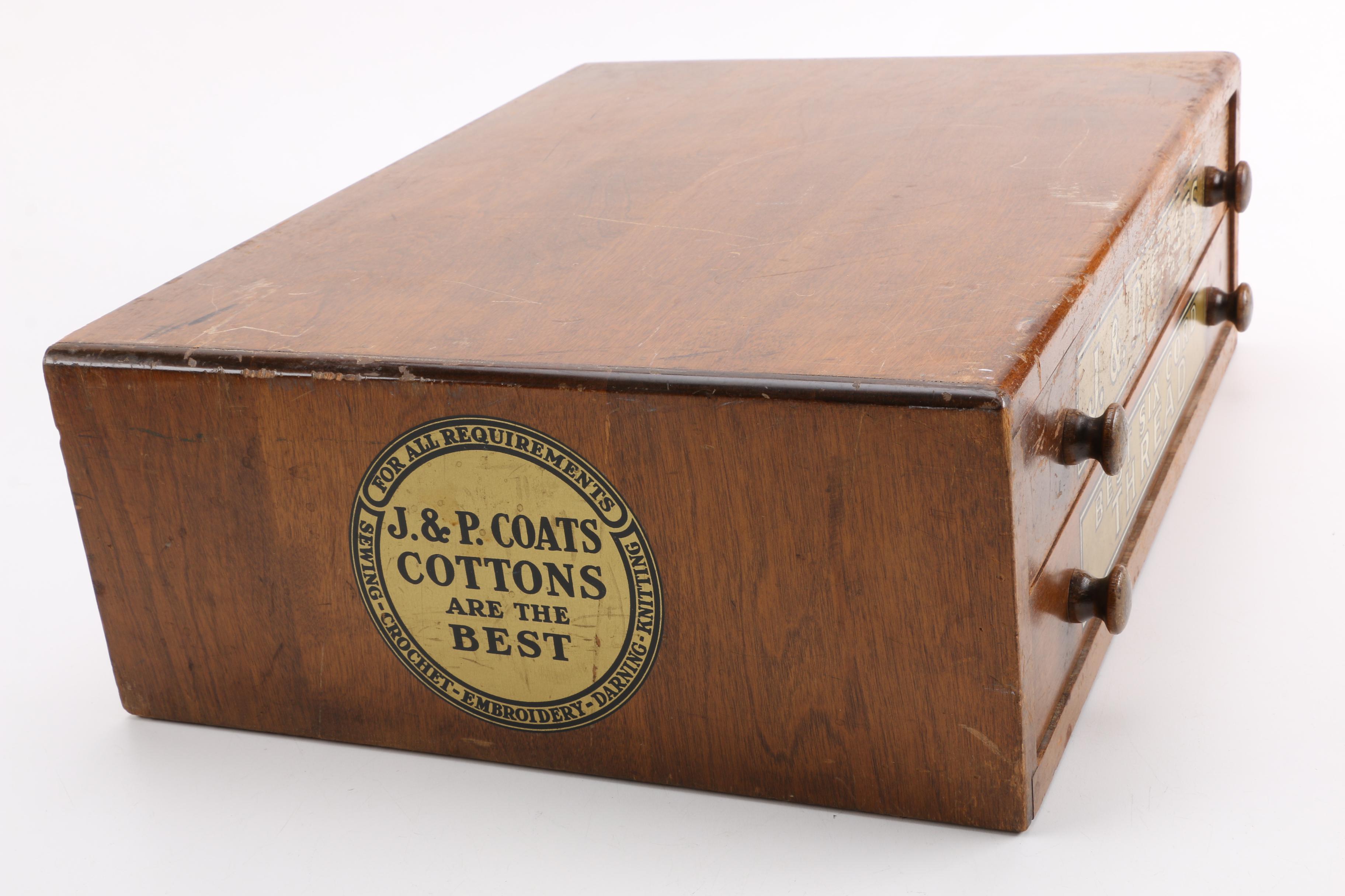 Vintage J. & P. Coats Wooden Thread Box