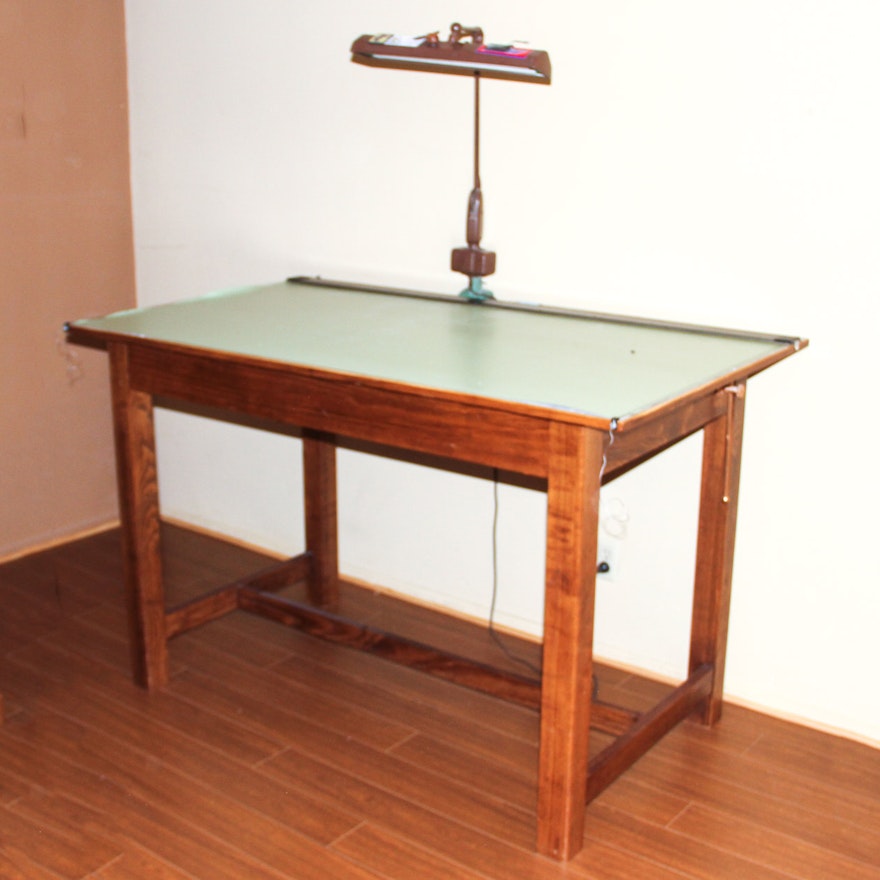 Vintage Drafting Table with Lamp