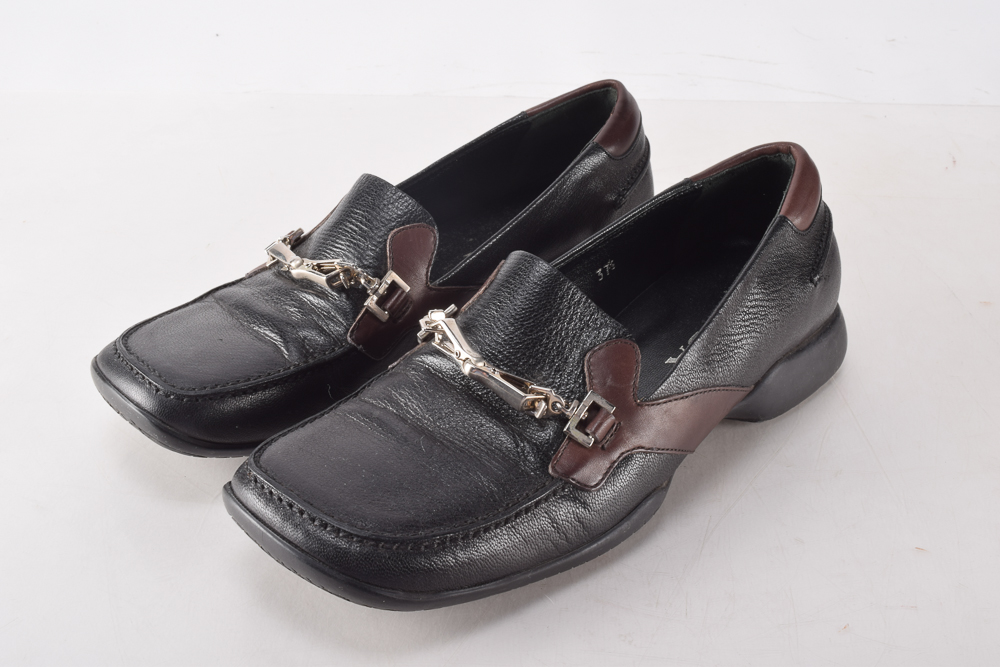 Prada Black and Brown Leather Loafers