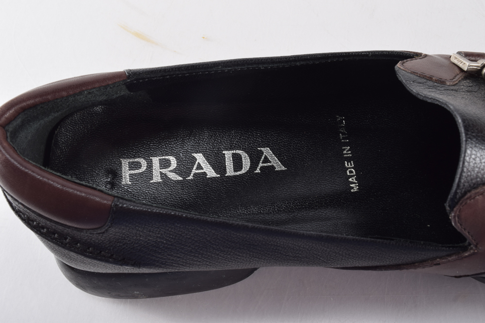Prada Black and Brown Leather Loafers