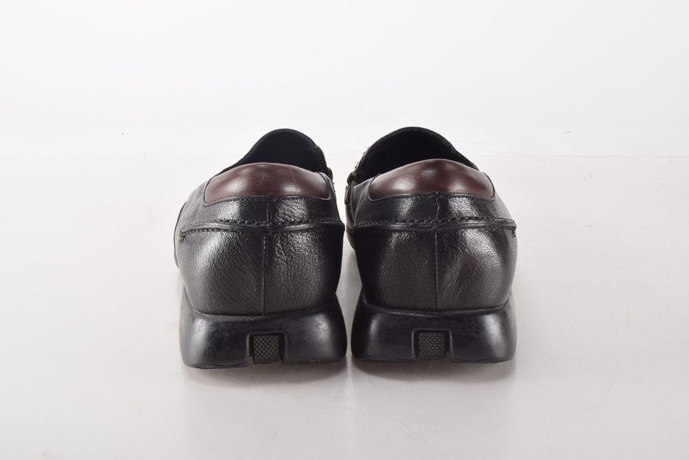 Prada Black and Brown Leather Loafers