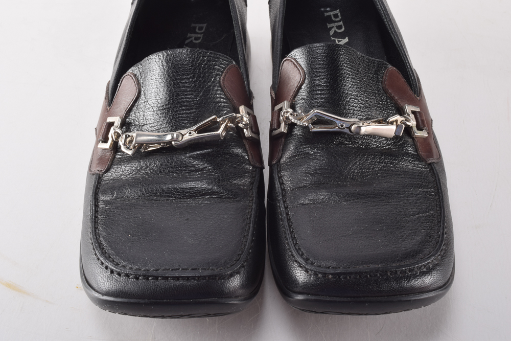 Prada Black and Brown Leather Loafers
