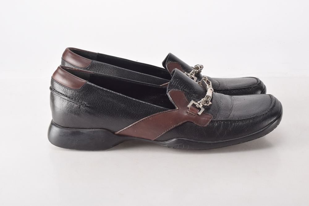 Prada Black and Brown Leather Loafers