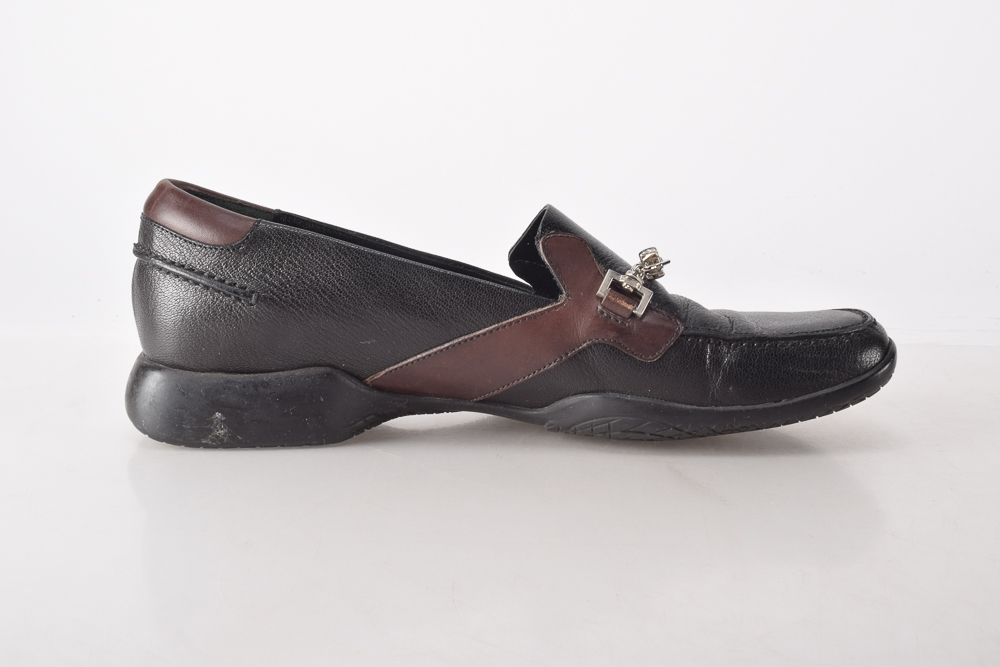 Prada Black and Brown Leather Loafers