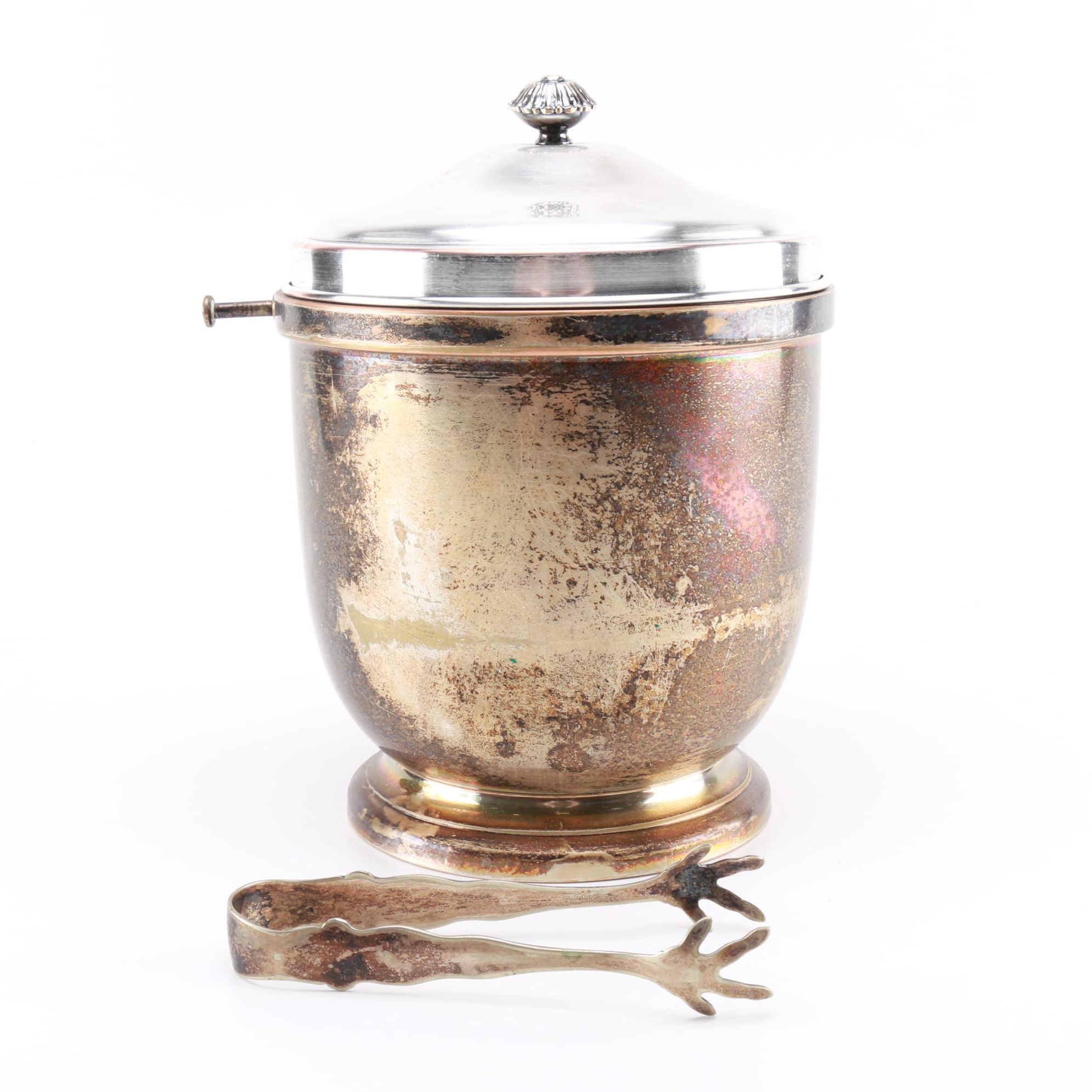 Bernard Rice's Sons Ice Bucket with Milk Glass Interior and Tongs