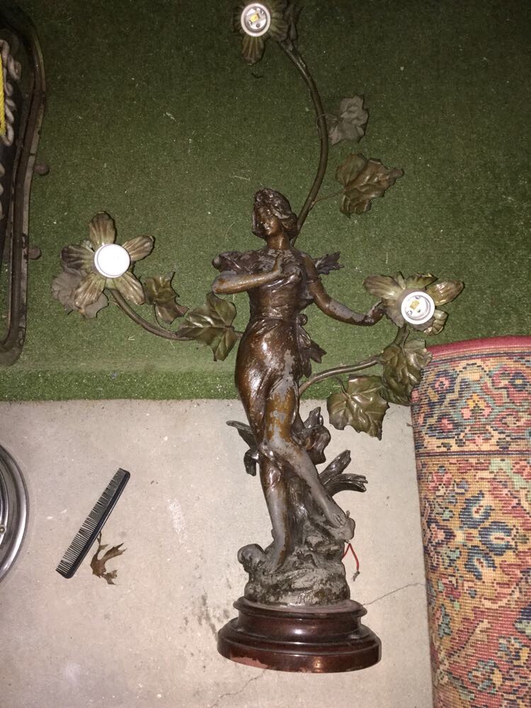 Vintage Art Nouveau Style Cast Metal Figural Lamp