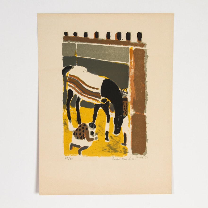 Andre Brasilier Lithograph on Paper "Cheval dans son Box"