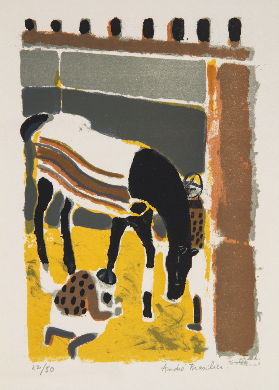 Andre Brasilier Lithograph on Paper "Cheval dans son Box"