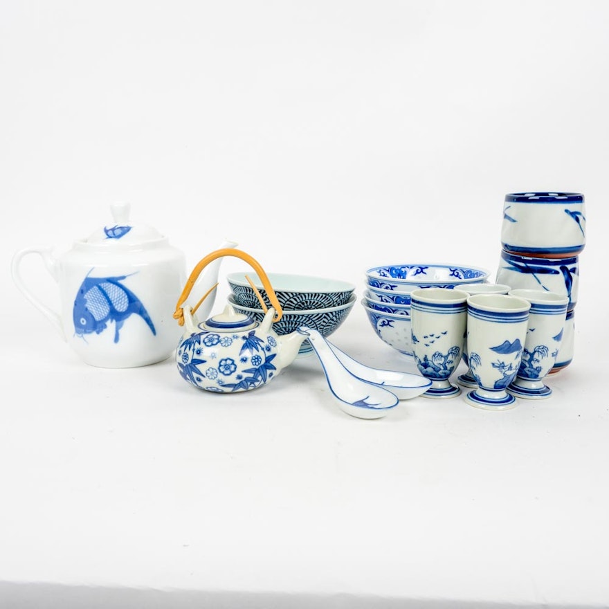 Set of Blue and White East Asian Dishware