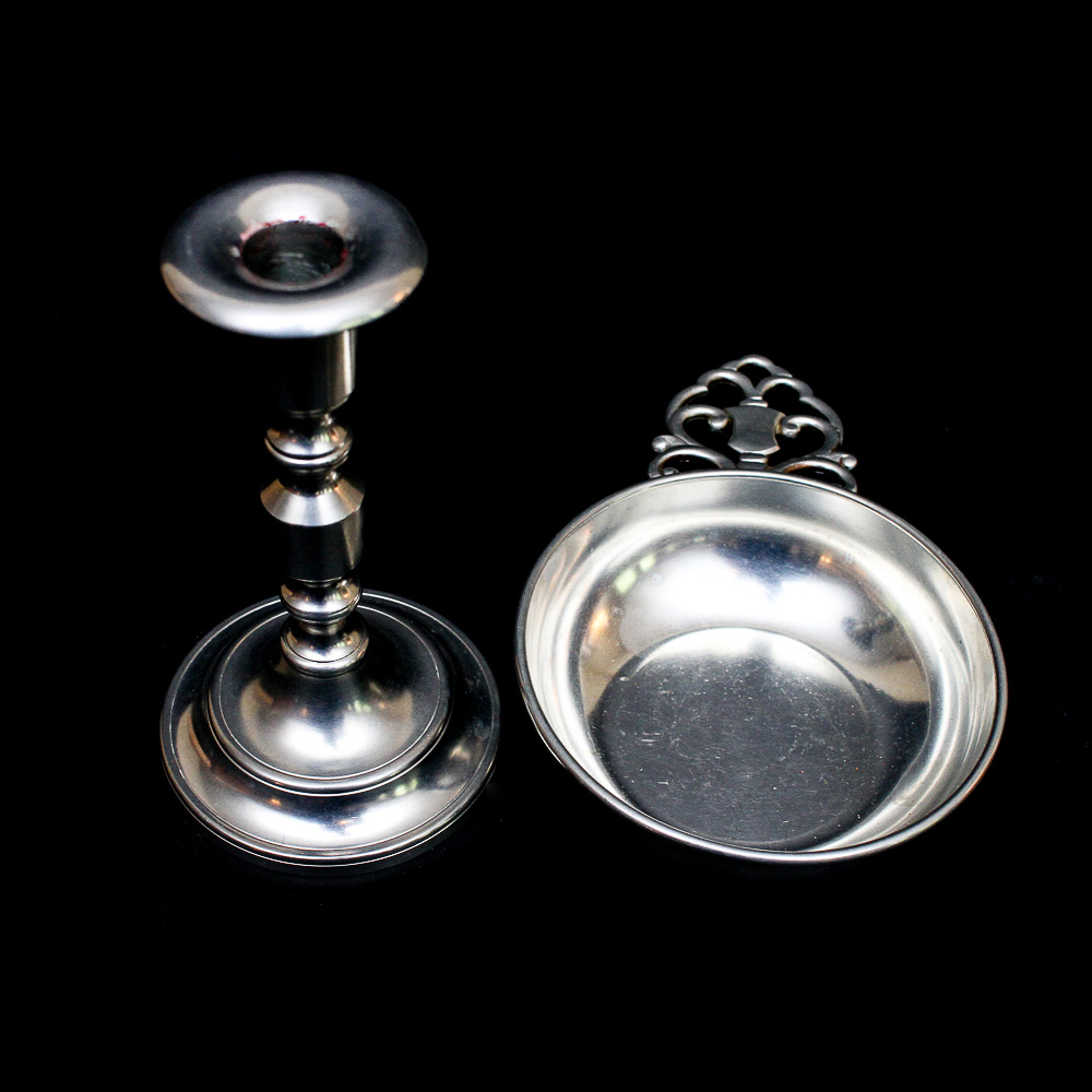 Royal Holland Pewter Porringer Bowl and Candlestick