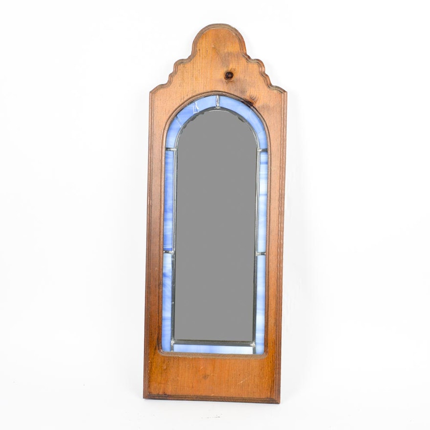 Wooden and Stained Glass Wall Mirror