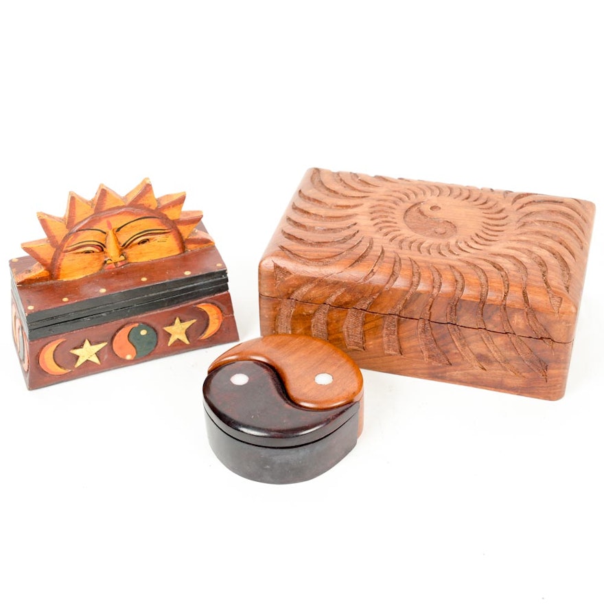 Collection of Carved Wooden Boxes
