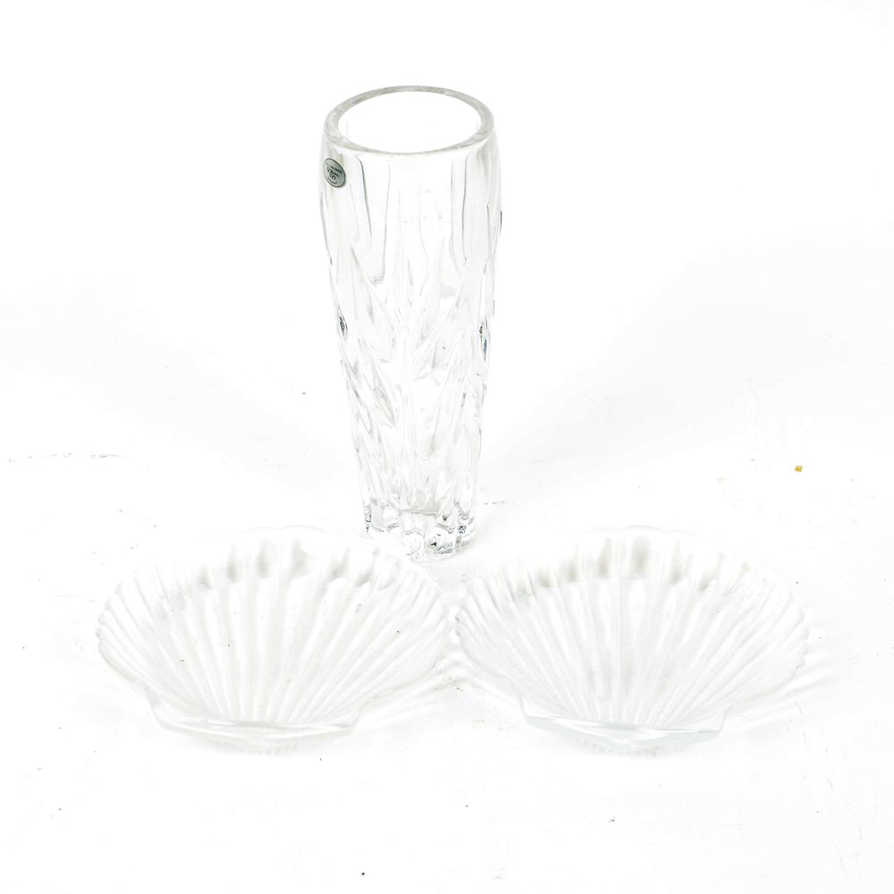 Gorham Lead Crystal Vase and Two Shell Dishes by Arcuisine