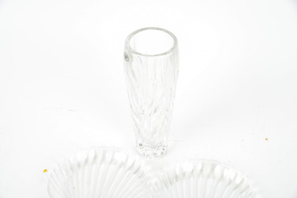 Gorham Lead Crystal Vase and Two Shell Dishes by Arcuisine