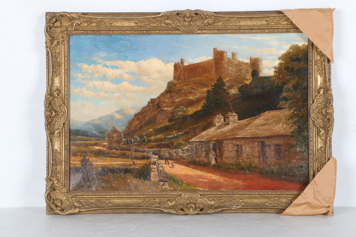 19th Century J. C. Moore Oil Painting on Canvas "Harlech Castle"