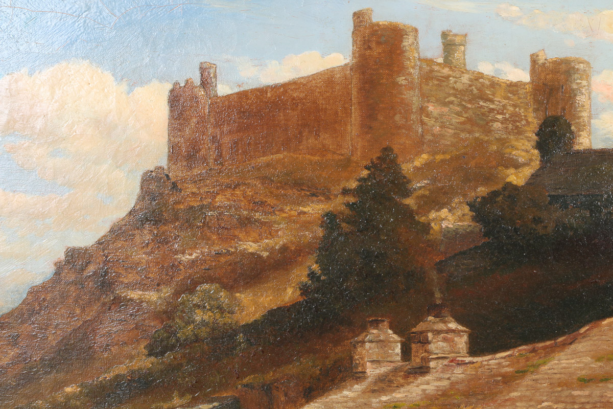 19th Century J. C. Moore Oil Painting on Canvas "Harlech Castle"