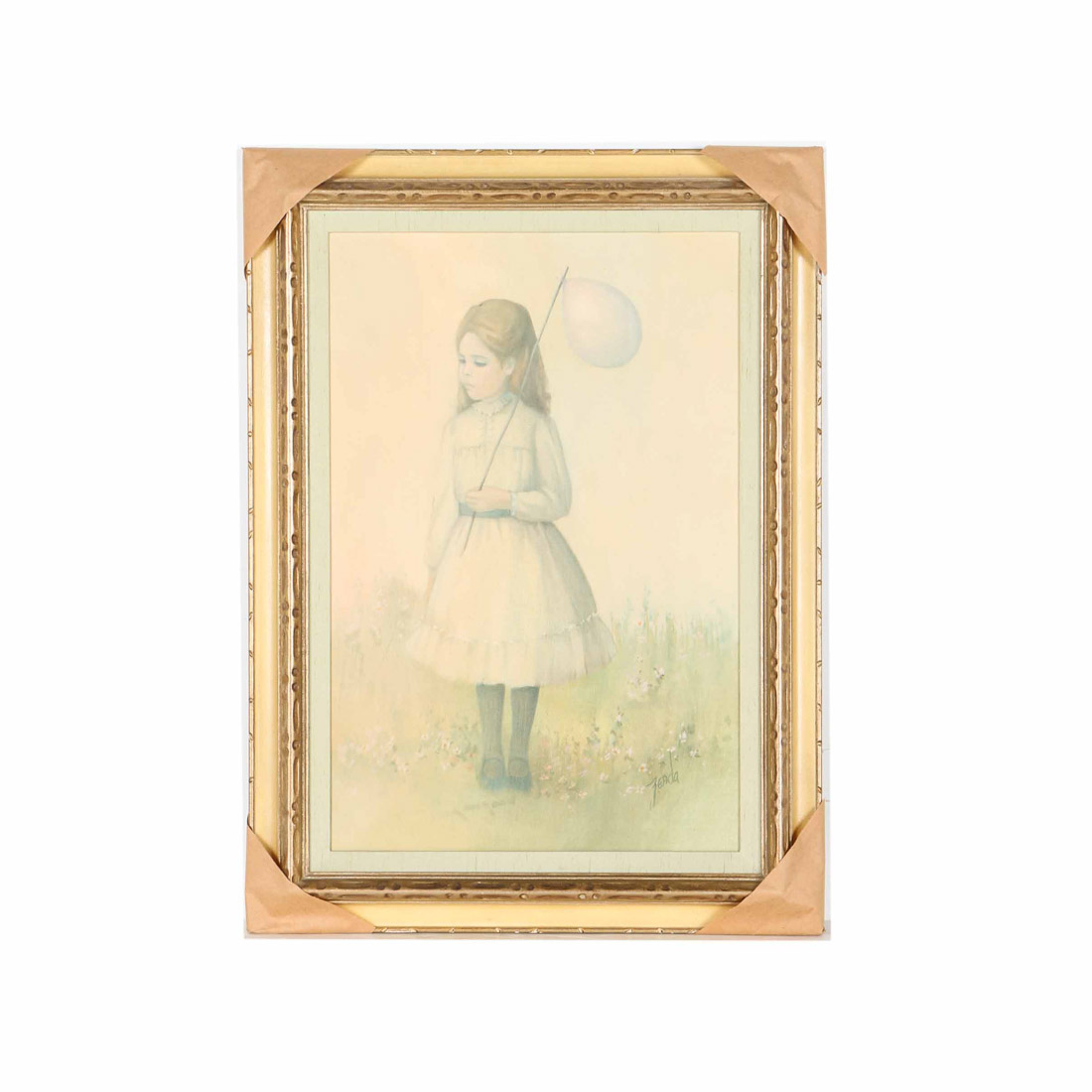 Pat Zenda Oil Painting on Canvas of a Girl with a Balloon