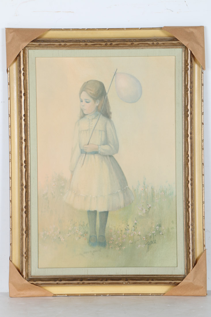 Pat Zenda Oil Painting on Canvas of a Girl with a Balloon