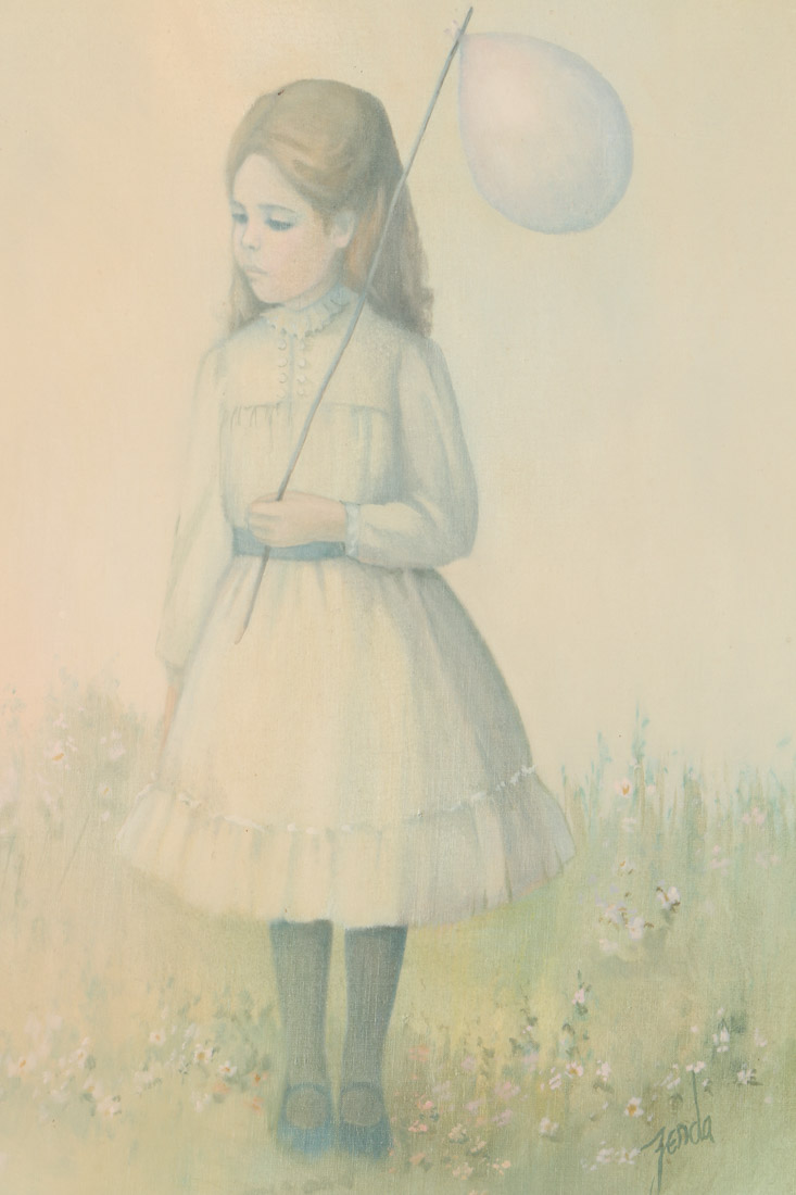 Pat Zenda Oil Painting on Canvas of a Girl with a Balloon