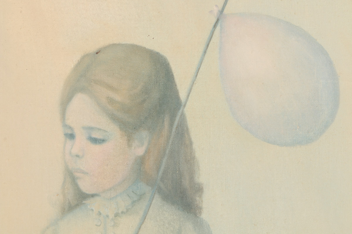 Pat Zenda Oil Painting on Canvas of a Girl with a Balloon