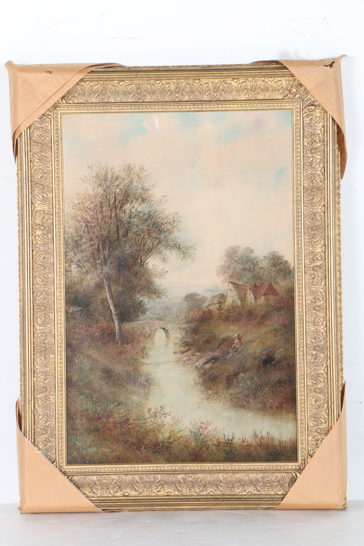 C. Martin Oil Painting on Canvas "Landscape With Bridge"