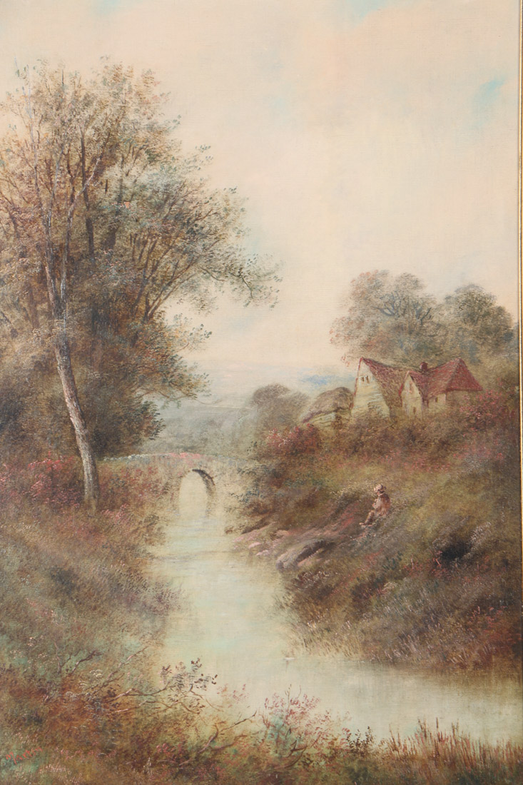 C. Martin Oil Painting on Canvas "Landscape With Bridge"