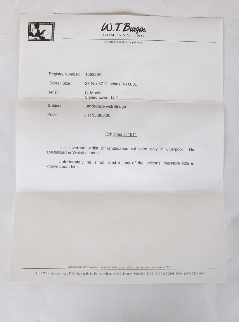 C. Martin Oil Painting on Canvas "Landscape With Bridge"