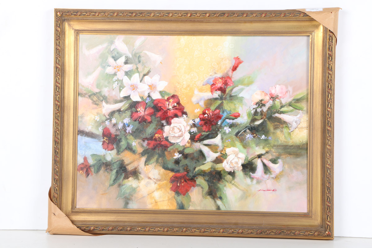 Eugenio Cohaila Oil Painting on Canvas "Flowers"