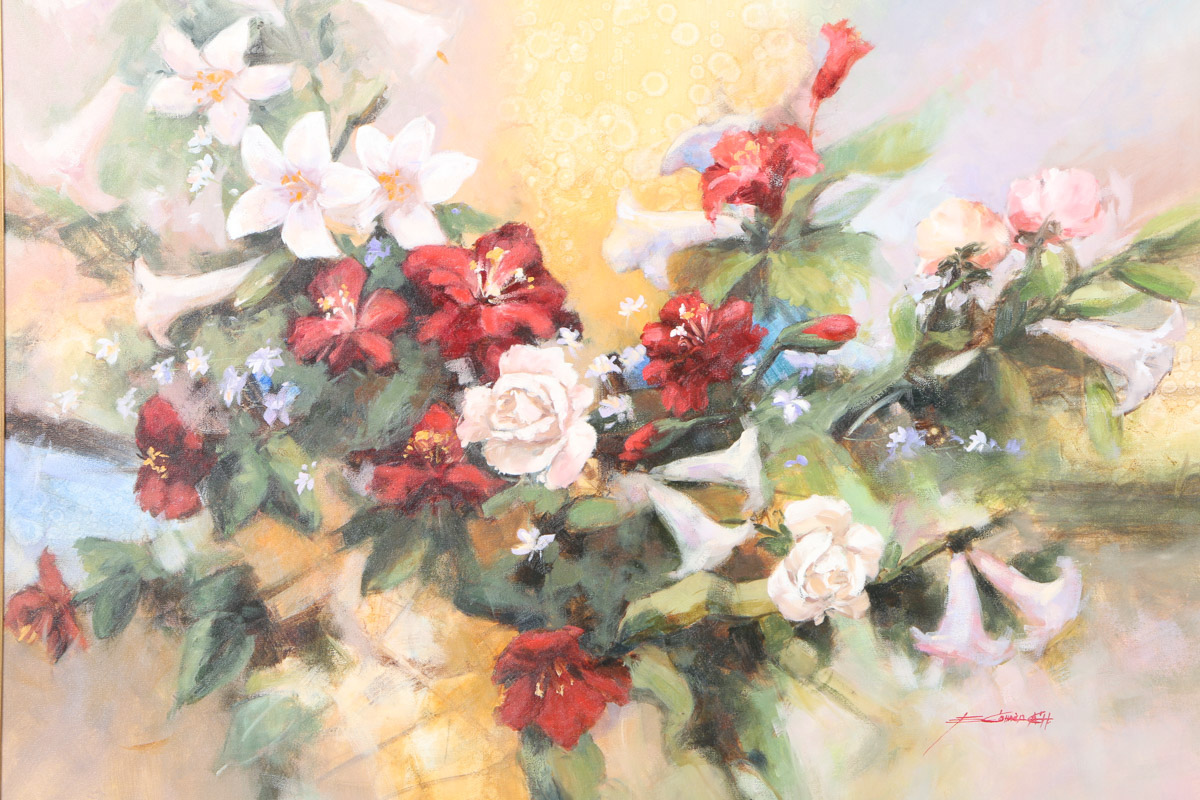 Eugenio Cohaila Oil Painting on Canvas "Flowers"