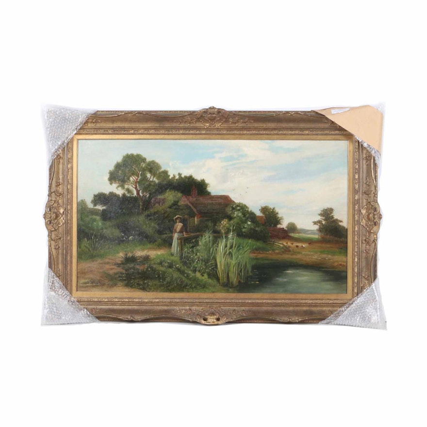 John Horace Hooper Oil Painting on Canvas "Figure in Landscape"