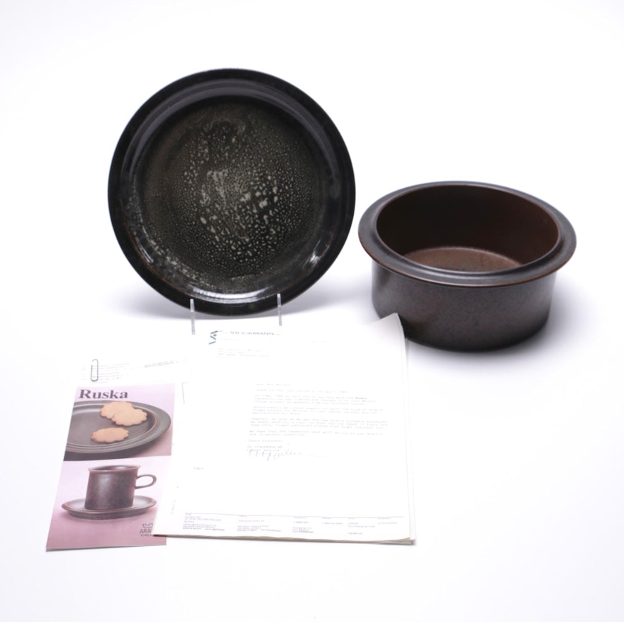 Vintage Arabia "Ruska" Stoneware Casserole and Hand Thrown Plate