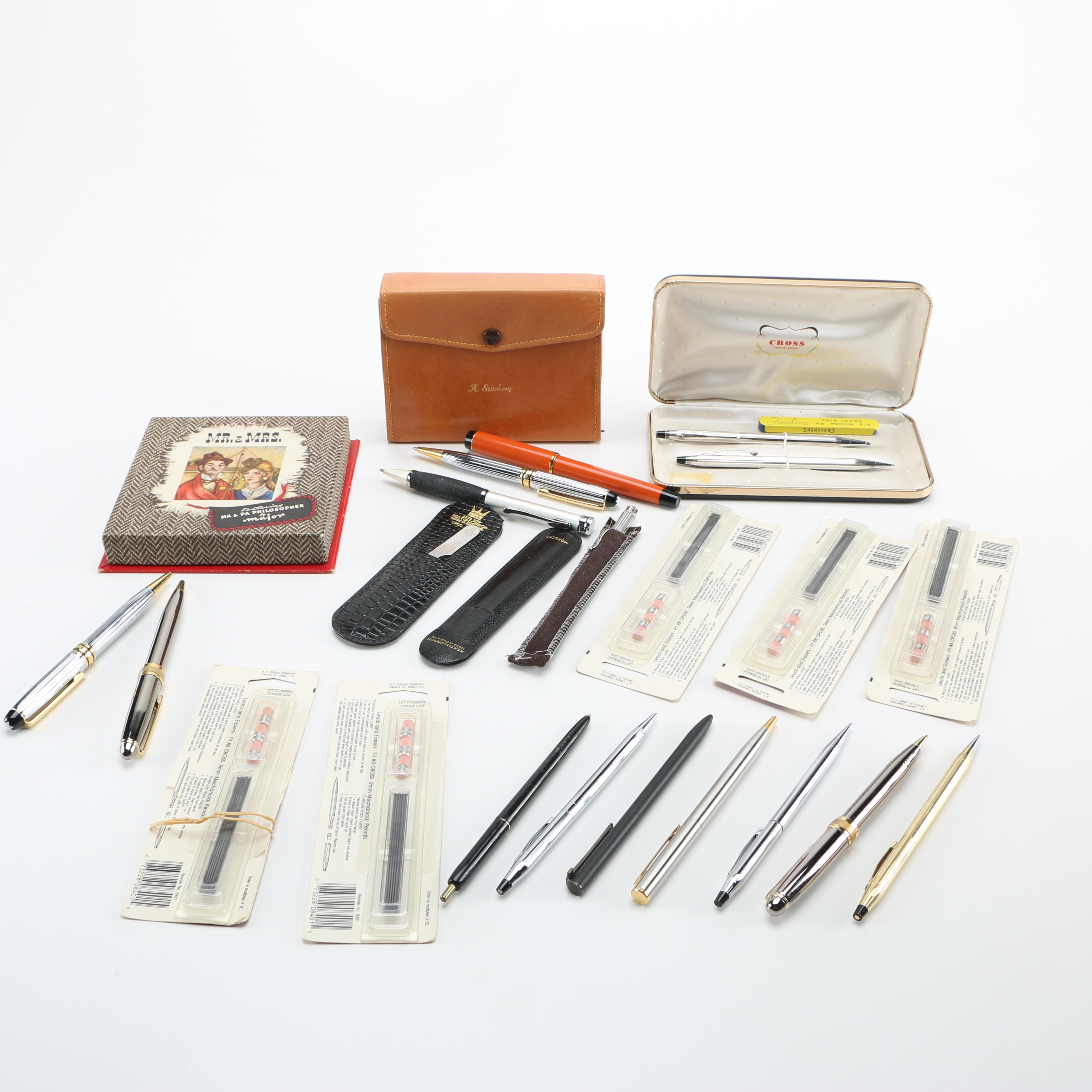 Vintage Playing Cards and Pens Including Sterling Pens