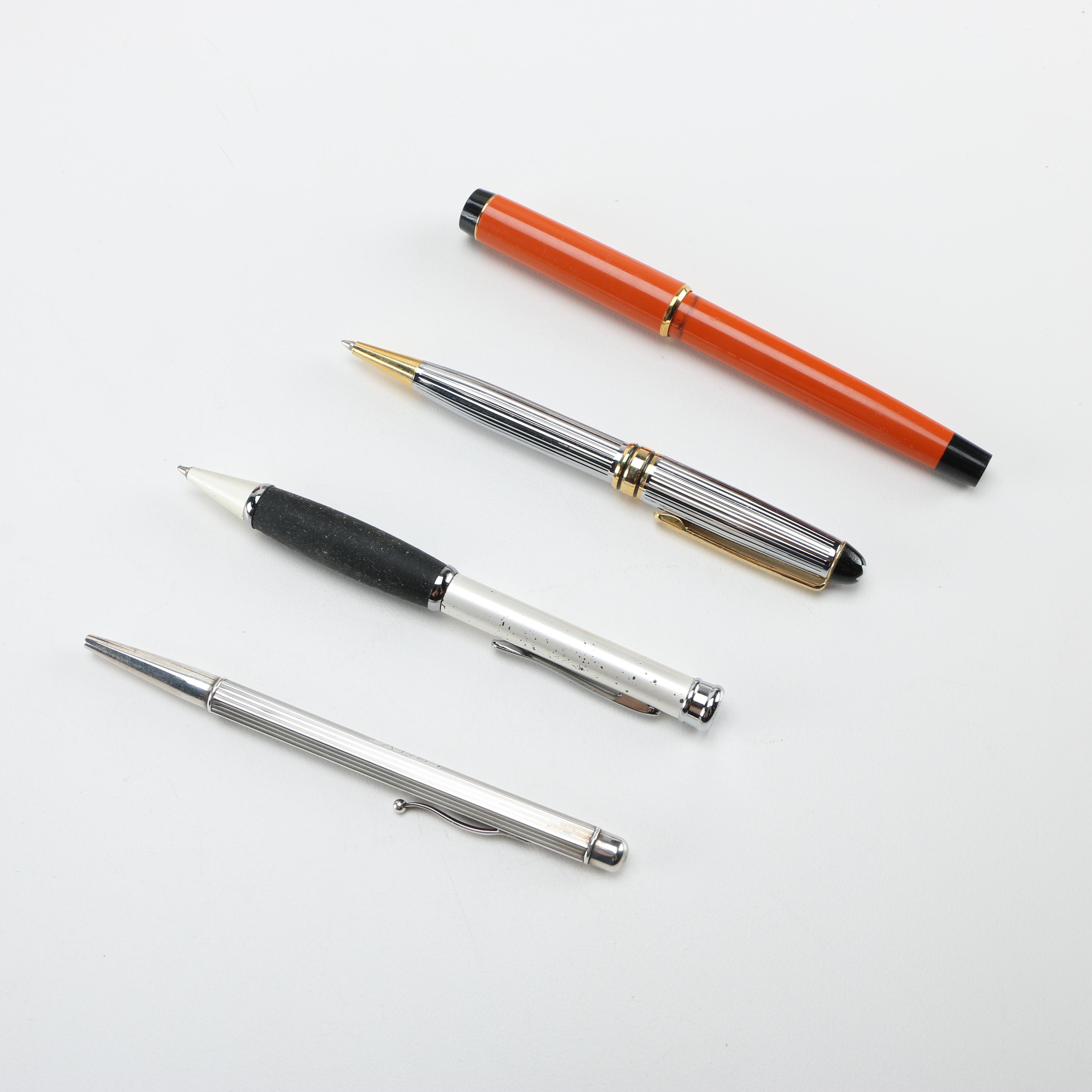 Vintage Playing Cards and Pens Including Sterling Pens