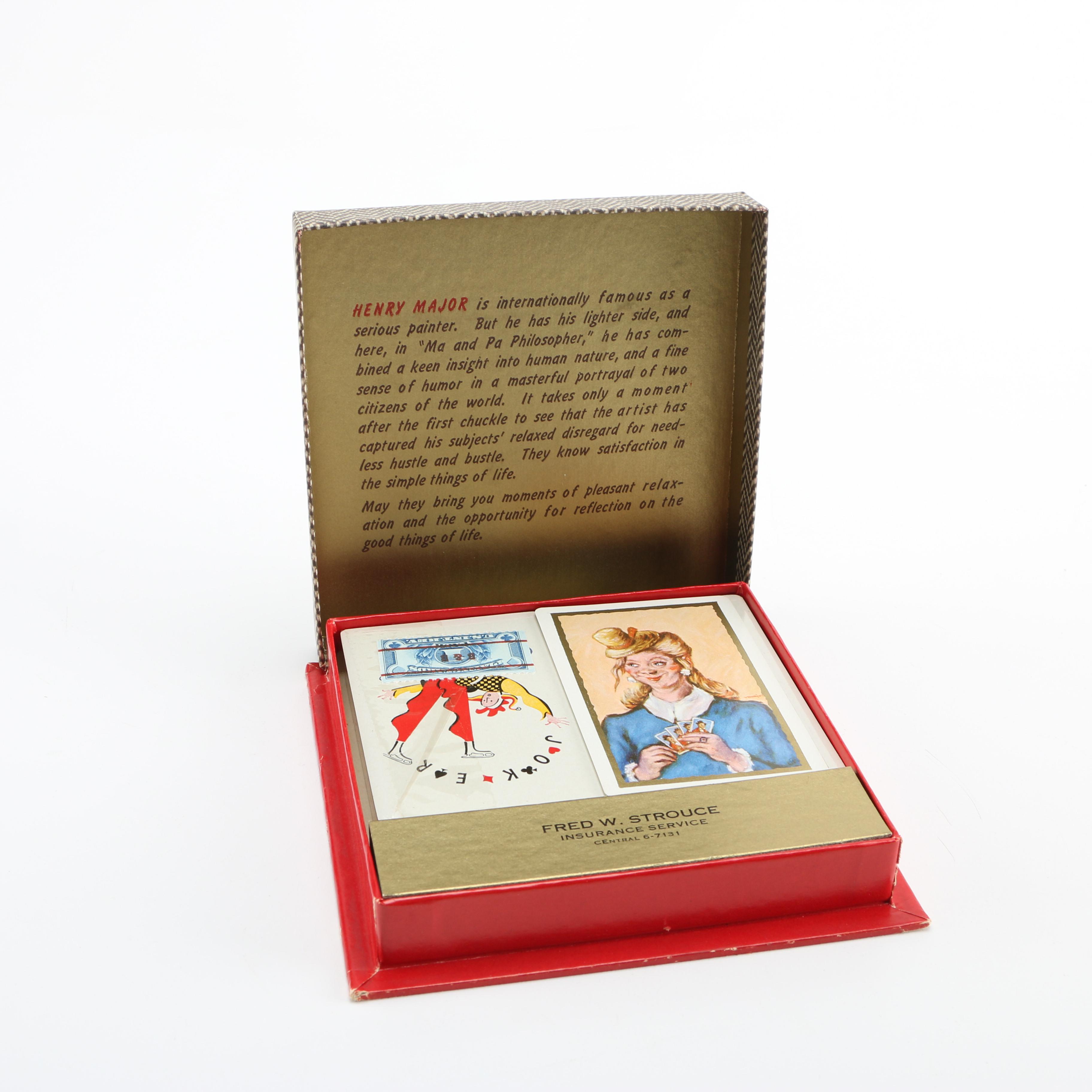 Vintage Playing Cards and Pens Including Sterling Pens