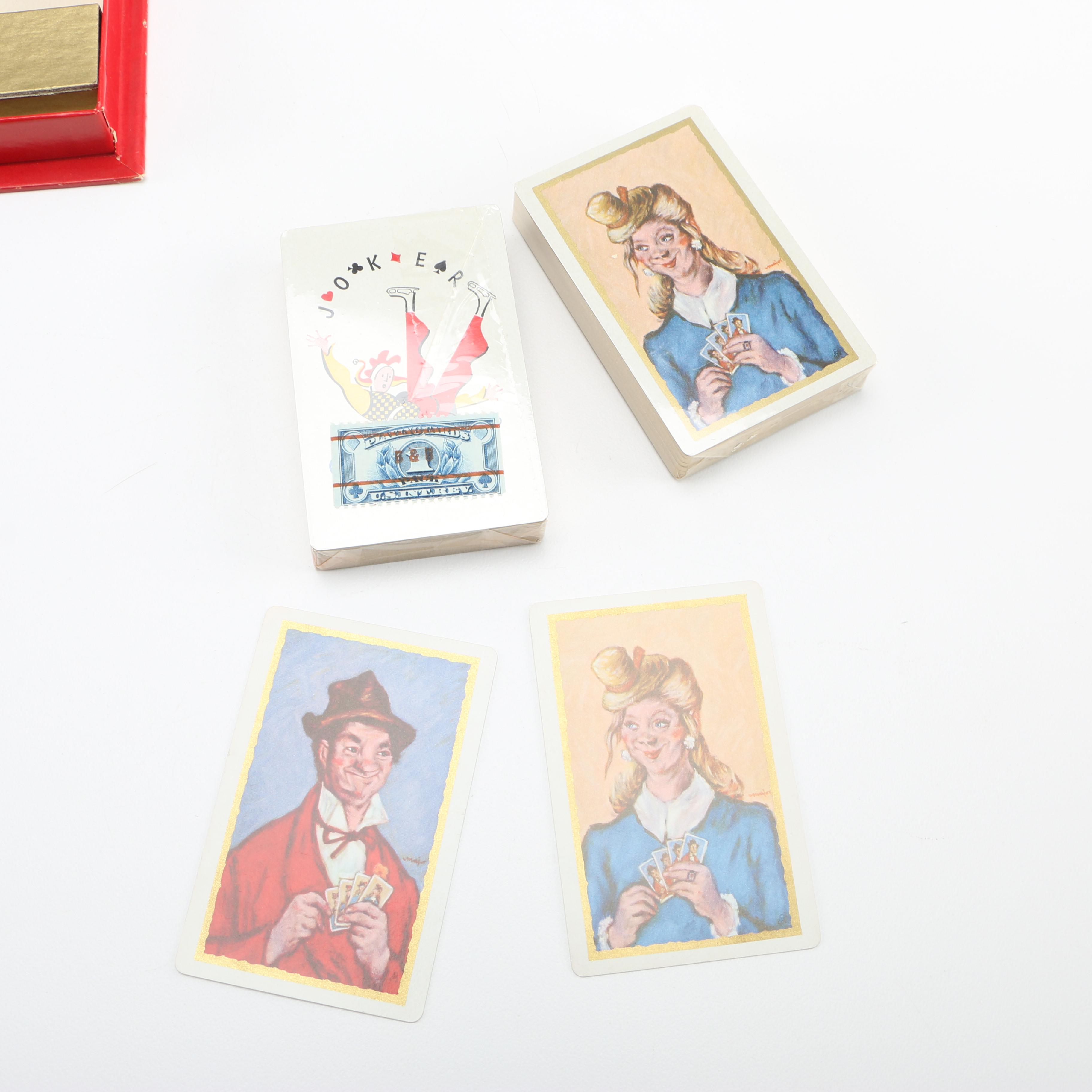 Vintage Playing Cards and Pens Including Sterling Pens