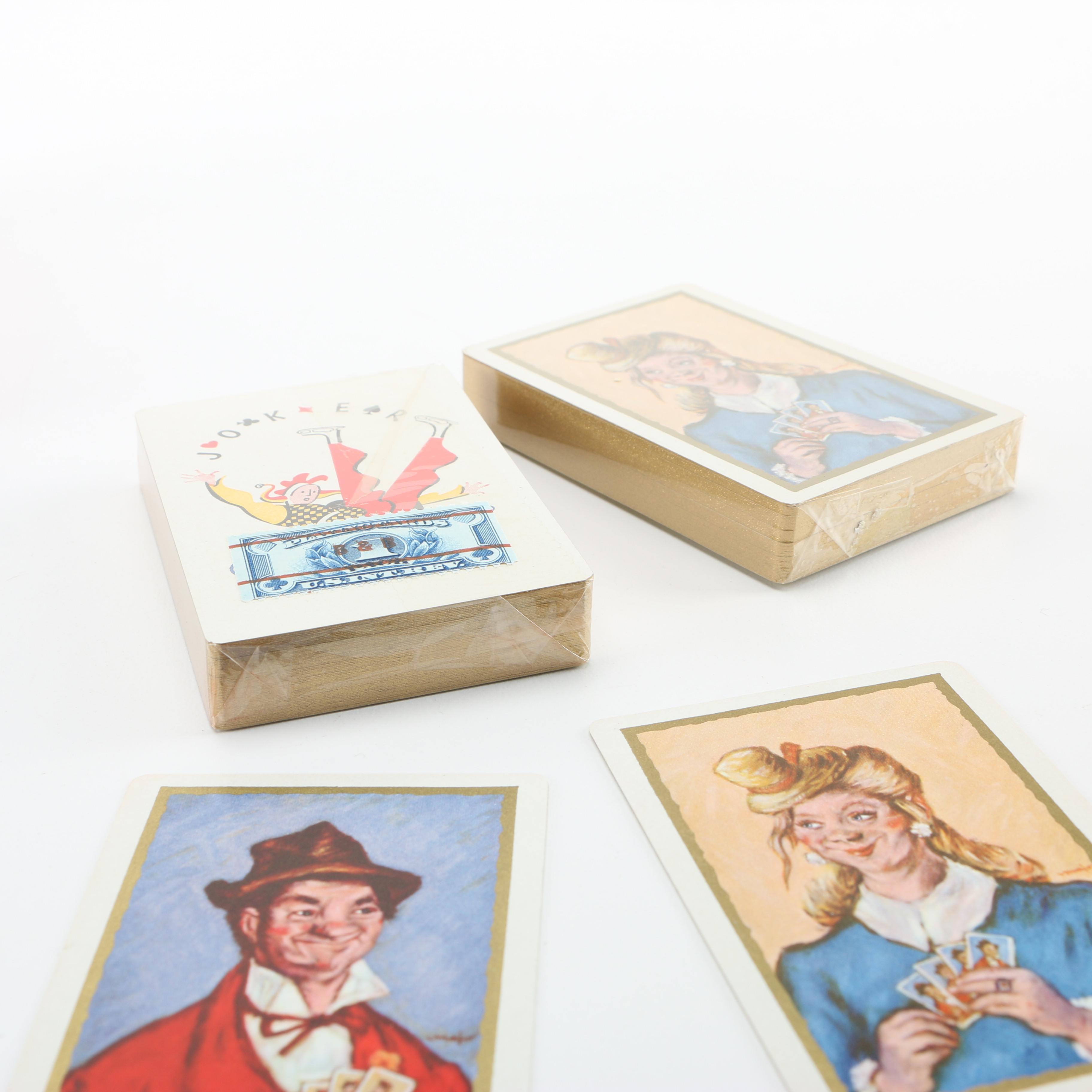 Vintage Playing Cards and Pens Including Sterling Pens