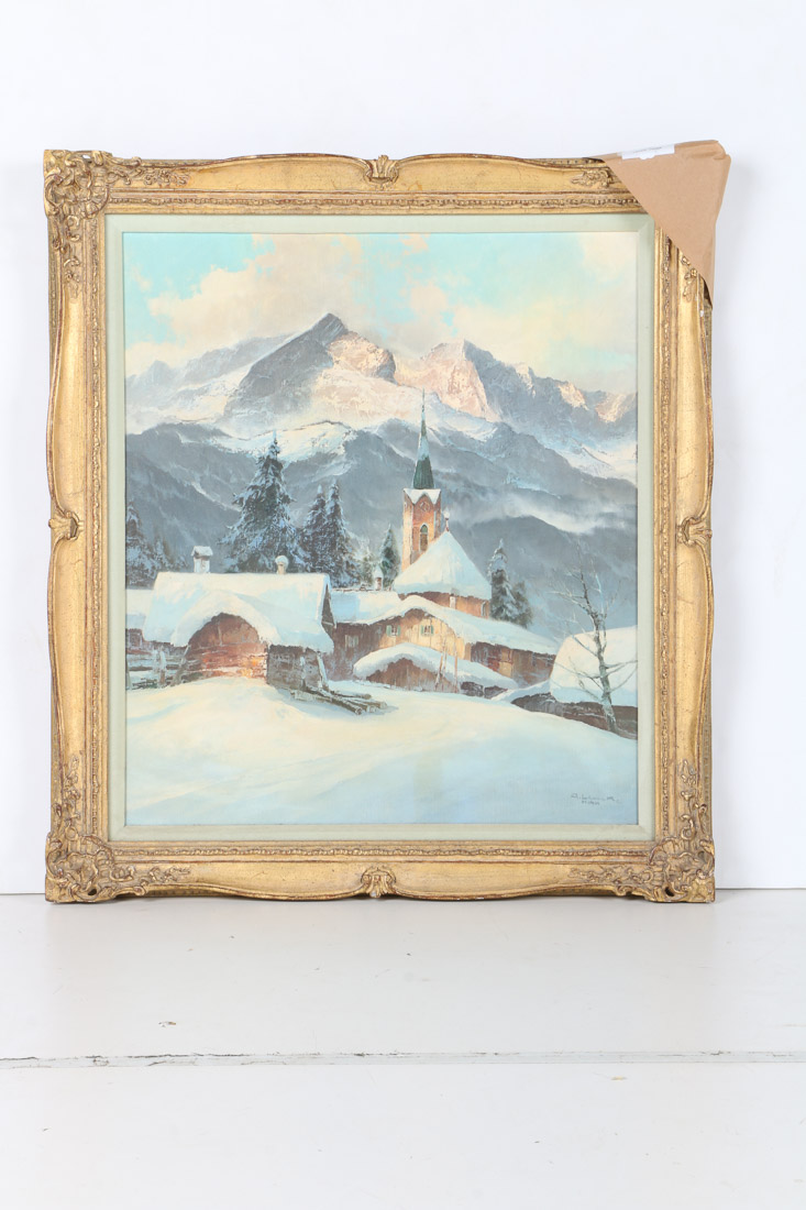 Arno Lemke Oil Painting on Canvas "Village in WInter"