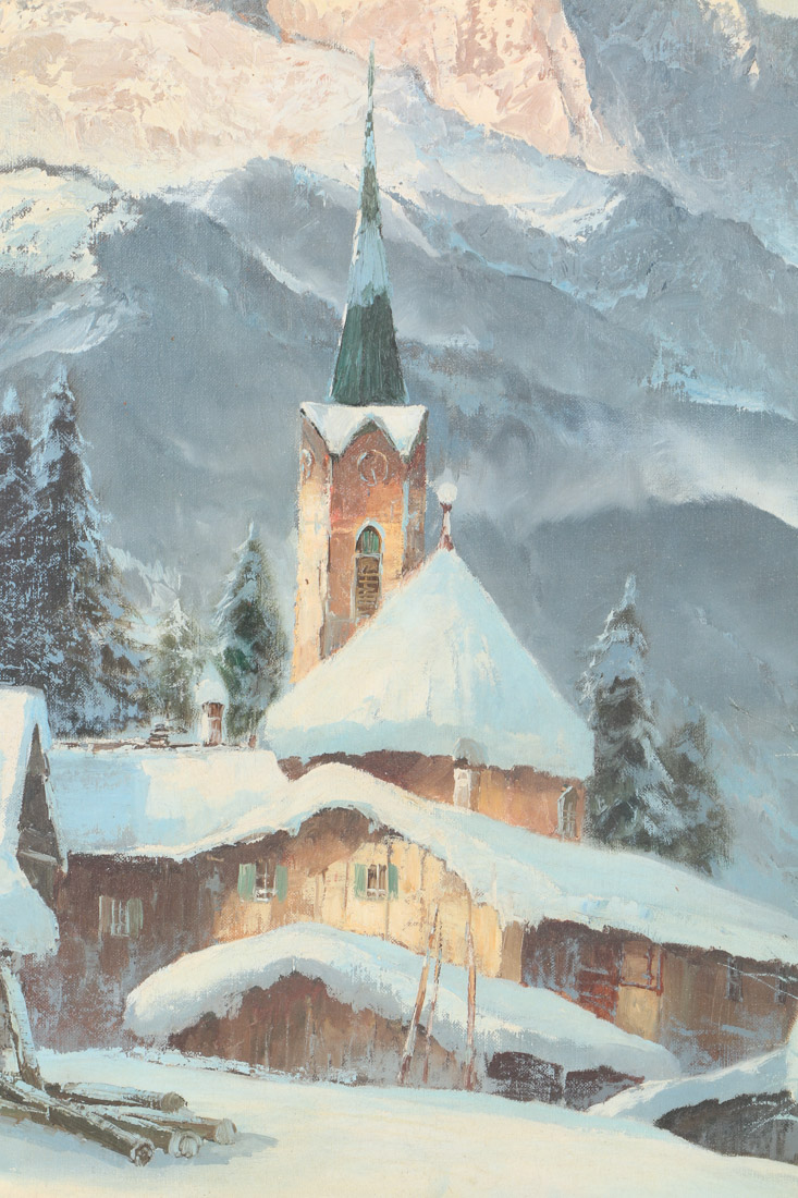 Arno Lemke Oil Painting on Canvas "Village in WInter"