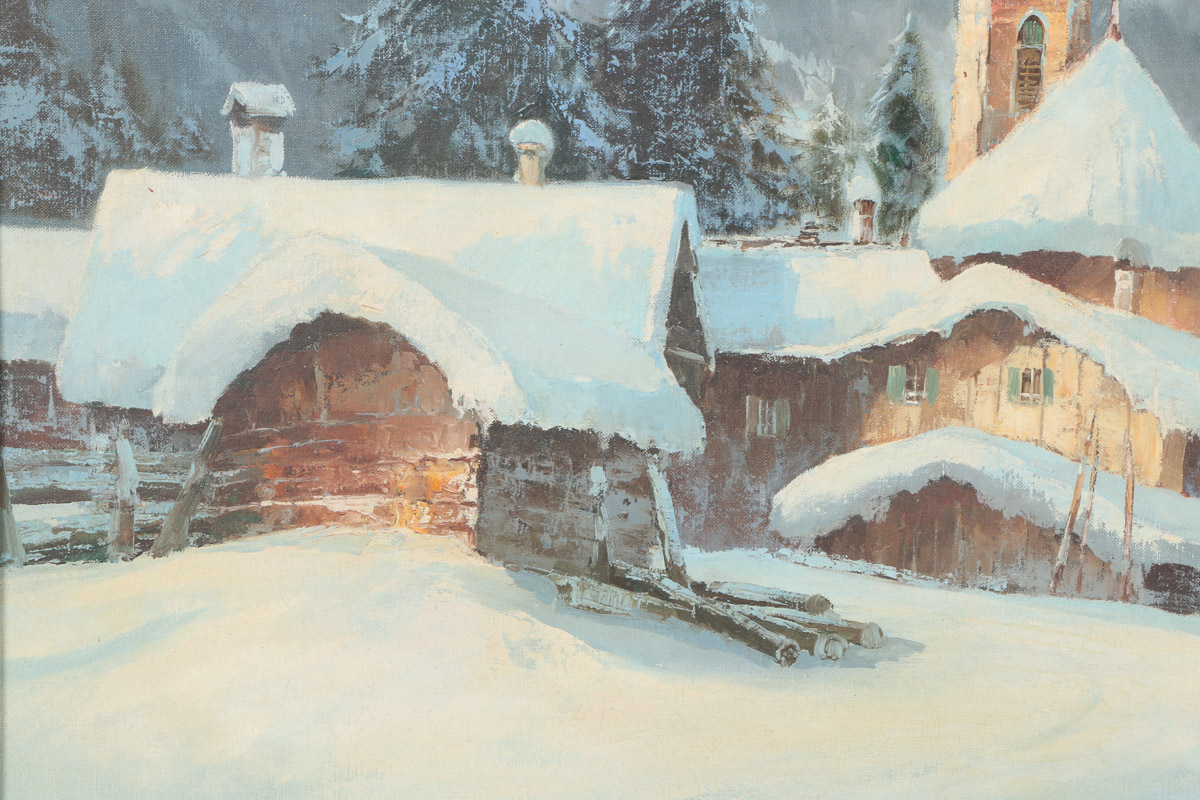 Arno Lemke Oil Painting on Canvas "Village in WInter"