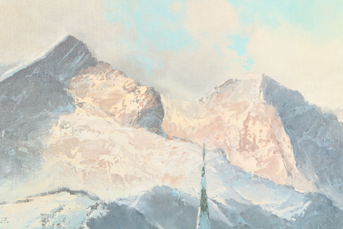 Arno Lemke Oil Painting on Canvas "Village in WInter"