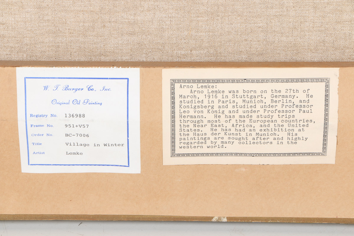 Arno Lemke Oil Painting on Canvas "Village in WInter"