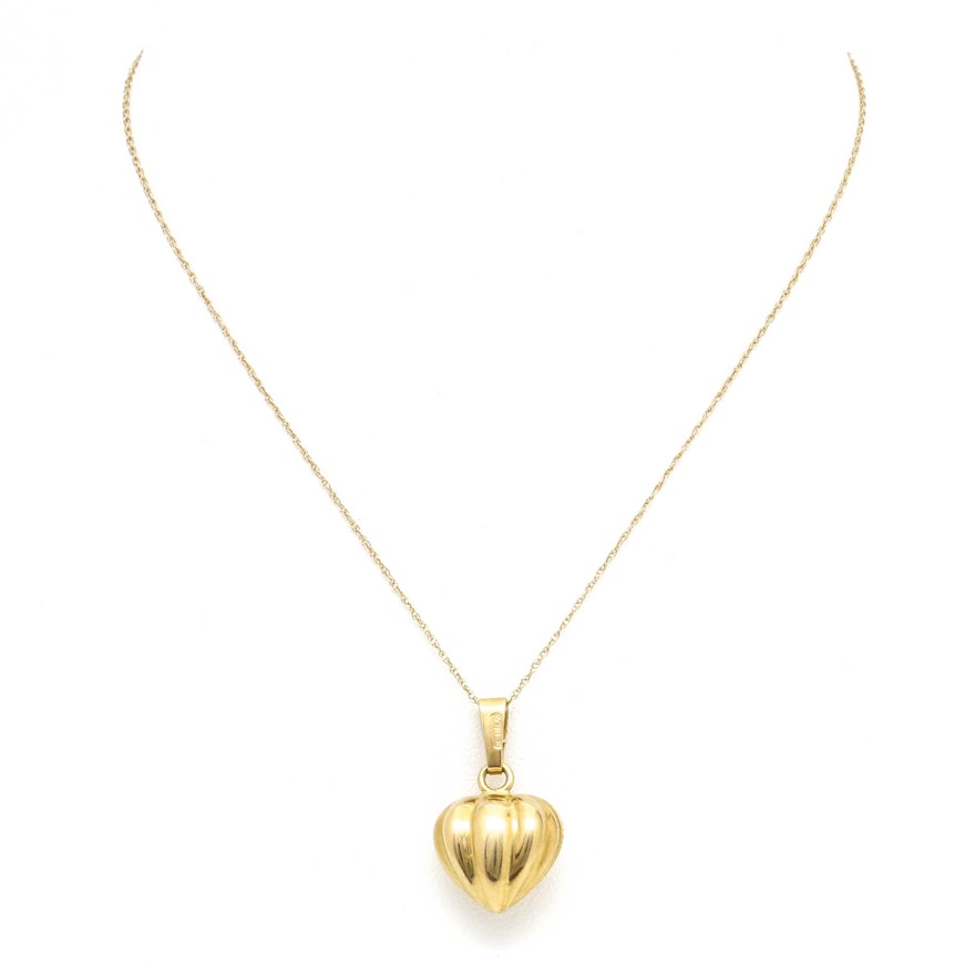 18K Yellow Gold Heart Pendant Necklace