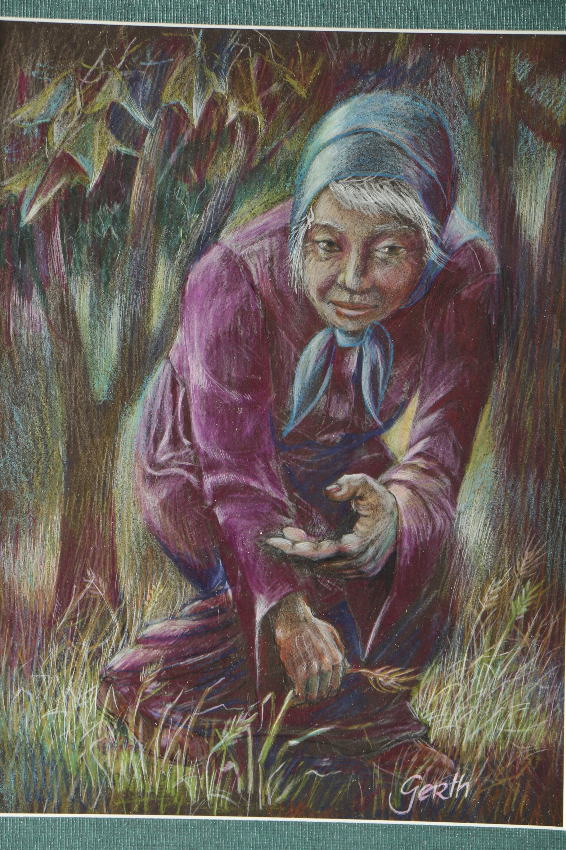 Gerth Conté Crayon Drawing on Paper