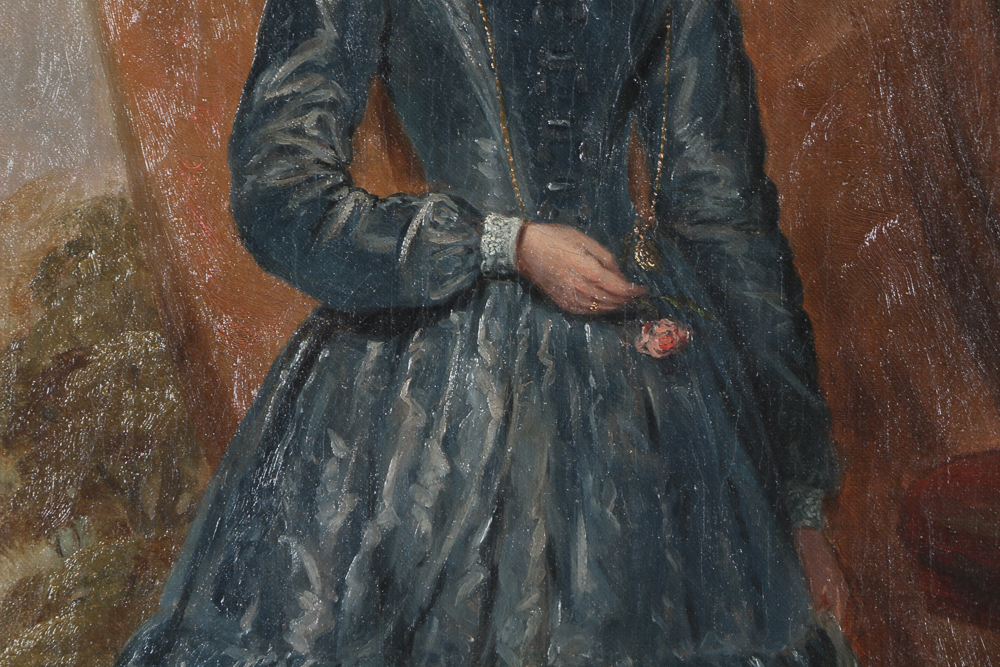 Mid 19th Century Raymond Wilks Attributed Oil on Canvas "Portrait of a Lady in a Interior"