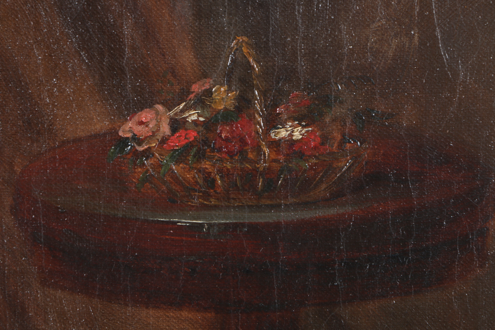 Mid 19th Century Raymond Wilks Attributed Oil on Canvas "Portrait of a Lady in a Interior"